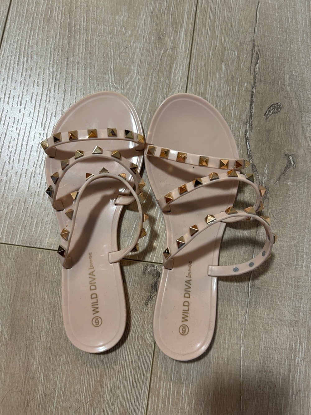 Wild Diva Nude Pyramid Stud Slide Sandals
